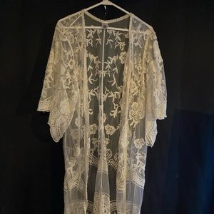 Cream lace swim cover up